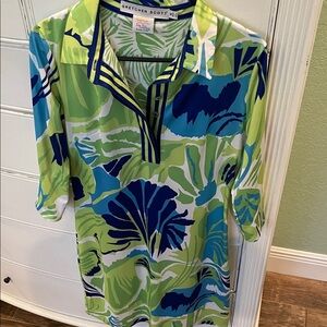 Gretchen Scott Designs Lime Green & Blue Floral Midi Tunic Dress